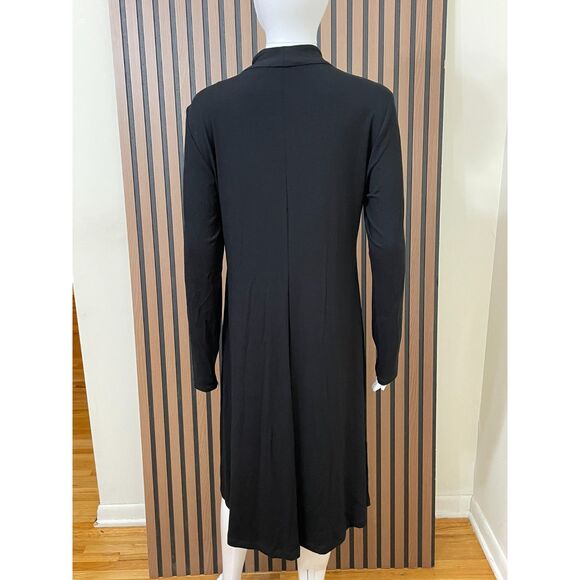 Eileen Fisher Women's M Black Dress Rayon Shift Midi Cocktail Travel Minimalist - Picture 2 of 12